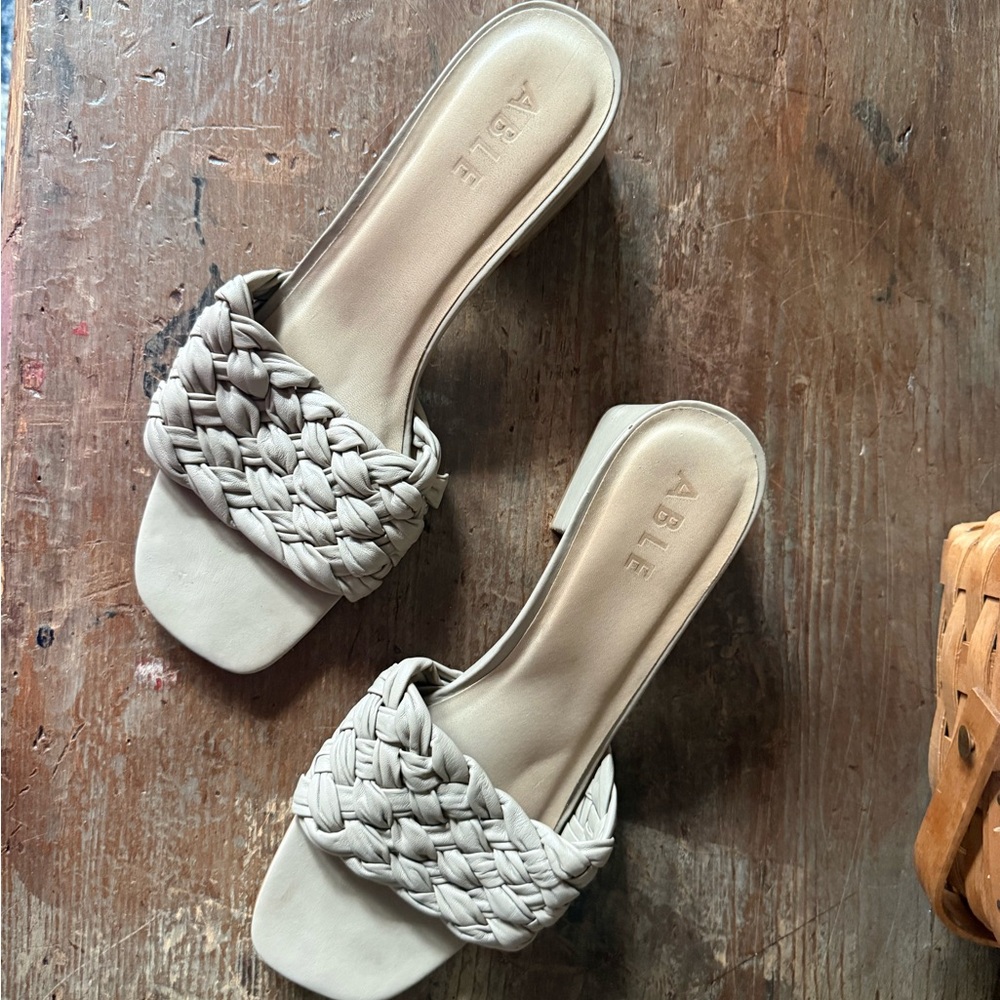 Able Braided Slide Mules in Beige